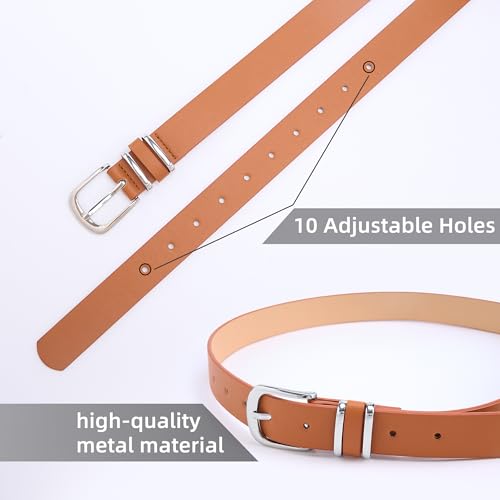 Womens Leather Belt, 4 Pcs Ladies Belts for Jeans with Zinc Alloy Buckle and 10 Adjustable Holes, Fits Waist 25-35 Inches3