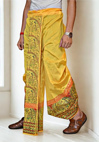 Image of Men's Ready to Wear Pant System Printed MAYUR PUCHHA Dhoti for Marriage, Pooja, Festival etc.(GC010)