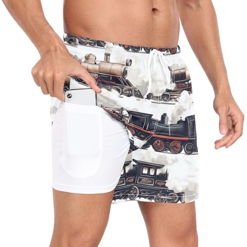 Train Print Men's Swim Trunks with Liner Quick Dry Beach Shorts Swimwear Bathing Suit S-XXL4