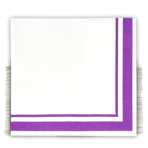 Gift Boutique Purple and White Cocktail Napkins – 120 Pack 5 x 5 Inch 3-Ply Disposable Lined Beverage Napkins for Parties, Weddings, Birthdays, Holidays, and Special Occasions
