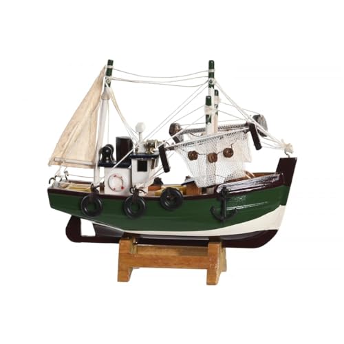 Hogar y Mas Barco Madera Figura Decorativa Verde 16X5X15CM