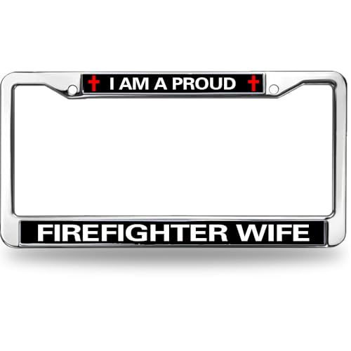 Image of Proud Firefighter Wife Easy Installation License Plate Frame Fireman Lover License Plate Frame