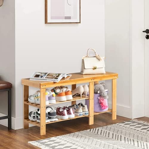 Miniatura 4 de Karl home Zapatero de bambú, organizador de almacenamiento de botas de entrada de 3 niveles, bancos de cambio de zapatos para baño, puerta