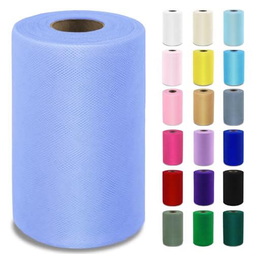 Image of Baby Blue Tulle Fabric Roll 6 Inch x 100 Yards Tulle Ribbon