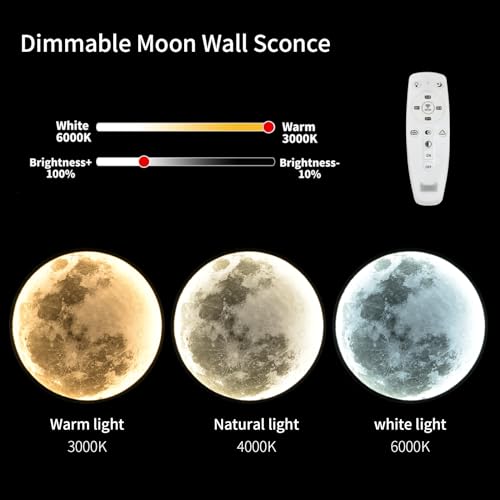 Image of QIYIMEILUX Large Moon Wall Sconce Plug in Modern LED Dimmable Wall Light with Remote Control 23.6 inch 31W Black Wall Lamp Indoor Wall Mounted Lighting Ceiling Light for Living Room Bedroom