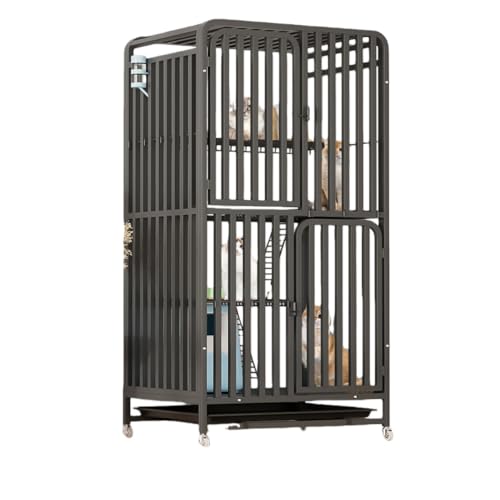 Damika 猫 ケージ 2段 折りたたみ キャットケージ ドア付き 掃除しやすい 脱走防止 猫ケージ2段 ネコハウス 多段 組み替え自由 簡単組み ブラック (五面角管補強材 超大型4層 71*55*137cm 黒,パッケージ2(パッケージ1 + 吊り下