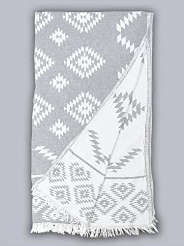 Teema Large Turkish Beach Towel - 100% Turkish Cotton - Sand Free - Fast Drying - Versatile And Multi-Use - The Tribal (Stone) #TOP4
