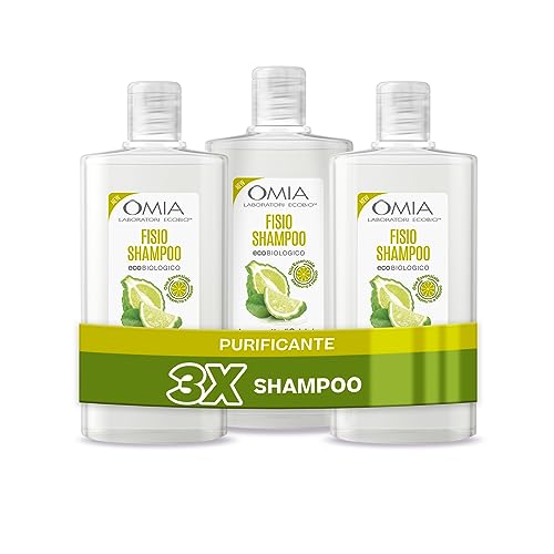 Omia, Champú Fisio de Tratamiento con Aceite de Bergamota de Calabria para Cabellos Grasos, Purificante y Reequilibrante, Sin Siliconas y SLES, 3 Botes de 200 ml
