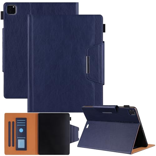 Étui iPad Air 13 M3 2025 luxueux rabat en cuir bleu foncé magnétique