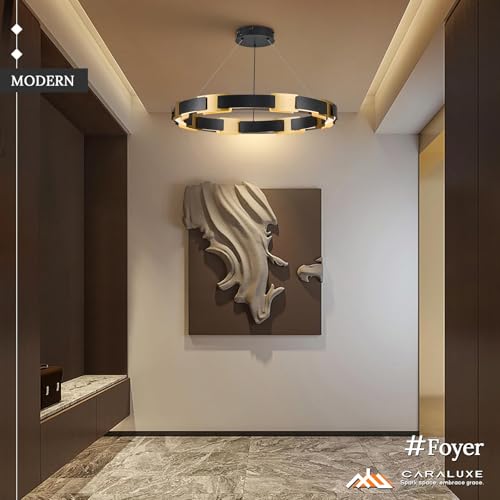 Image of LED Ring Chandelier Modern Black Gold Chandeliers for Dining Room Dimmable