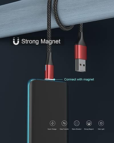 NetDot Gen10 Micro usb and USB-C Nylon Braided Magnetic Fast Charging Cable with Side LED compatible with Android Device(0.3m/3 pack red)