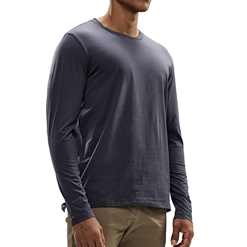 Mier Mens Long Sleeve Shirt Soft Stretch Combed Cotton Tees Shirts Crew Neck Classic Work Casual T-Shirt, Tagless, Dark Grey, Medium #TOP4
