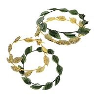 CALLARON 4pcs Grecian Leaf Crown Headband with Gold and Green Roman Wreaths Delicate Masquerade Headdress for Bridal Renaissance Fairs Carnival and Party Costume Roleplay Accessories