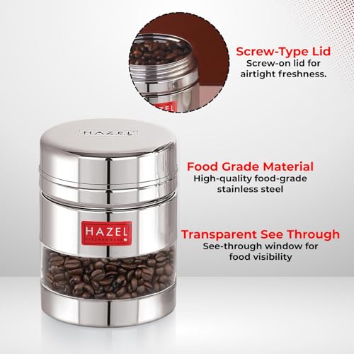 Image of HAZEL Stainless Steel See Through Transparent Container | Kitchen Air Tight Storage Dabba Container, 400 ML