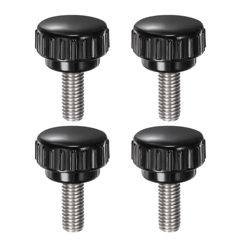 sourcing map 4pcs Knurled Clamping Knobs M8 x 20mm Metric 304 Stainless Steel Male Thread Thumb Screw on Type 25mm Plastic Round Head Threaded Hand Bolt Stud Knobs Black