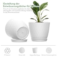 Homeuouz 5 Packs Blumentopf mit Bewässerungssystem, 15.3cm Pflanzentopf mit Bewässerungssystem, Übertopf mit Untersetzer, Blumentöpfe Set Ideal für Innen und Balkongärten, Weiß – Ansicht 4