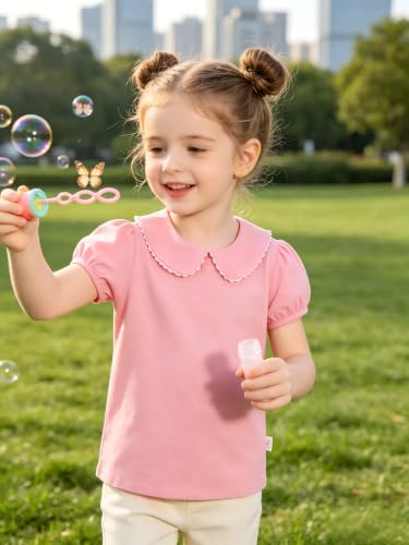 Image of LYSMuch Girl Short Sleeve Peter Pan Collar Shirt Kid School Polo Shirt