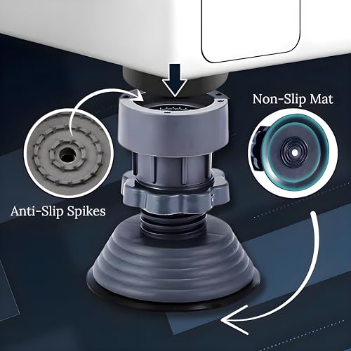 Image of HM Heavy Duty Adjustable Washing Machine Stand | Anti Vibration Pads for Washing Machine | Fridge Stand | Top Load | Front Load | Bushes | Upto 9 Kg Machine (Set of 4 - Heavy)