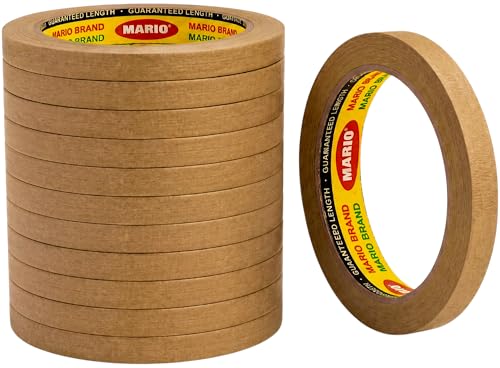 Image of Mario Brown Masking Tape - 20 Meter Length, 6mm Width - High Strength Tape for Fine Detail Painting & Craft Work - Clean Removal - Pack of 12 Rolls