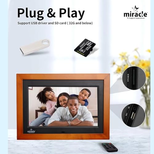 Image of MIRACLE DIGITAL 10 inch IPS Wooden Digital Photo Frame | 8GB Memory, 2GB RAM | High-Def Display, USB & SD Card Support | Slideshow, Video, Audio | 180 Wide Viewing Angle (Dark Wood)
