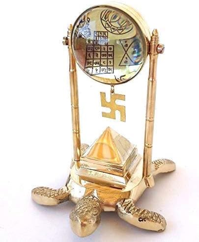 Tortoise Meru Vastu with 91 Pyramid Along Shri Yantra Vyapaar Vridhi and Kuber | for Home, ofiice or Shop (Brass, Golden)
