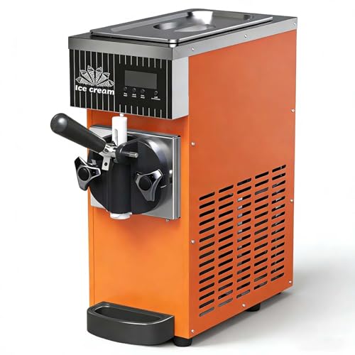 Máquina Comercial De Helado De Encimera, Máquina Comercial De Helado Soft, Un Solo Sabor, 4 A 5L/H, Panel LCD, Limpieza Automática, Acero Inoxidable, Para Bares, Tiendas De Postres Y Hogar(Orange)