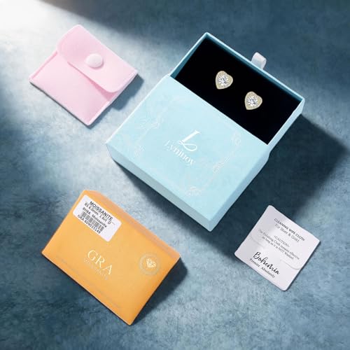 Lyniuoy Moissanite Heart Stud Earrings For Women Men Cubic Zirconia Halo Sparkle Earring 14K Gold Plated 925 Sterling Silver Hypoallergenic Stud Gifts For Women Wife Girlfriend 4.0mm 0.3ct X2 — view 6