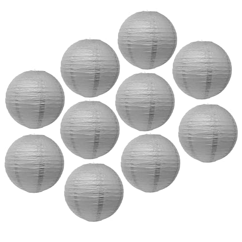 Mudra Crafts 12 Inch Round Chinese Gray Paper Lanterns Hanging Décor