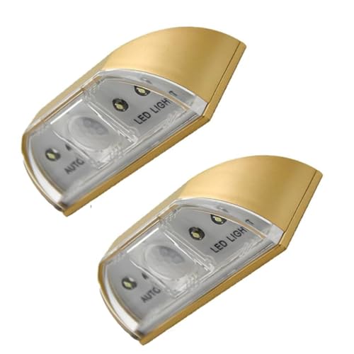 Keyhole Light Lamp Battery Operated PIR Infrared IR Wireless Auto Sensor Motion Detector Door Keyhole with 4 LED Bulbs Light Lamp Tap Lights LED Night Light for Key Hole/Door Lock (2pc Gold)