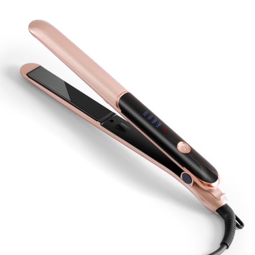 Aeyytoe Planchas del Pelo, Alisador de cabello profesional iónico de cerámica, Plancha de Pelo Calentamiento Rápido de 30s, Temperatura Ajustable de 4 Niveles 140-200 ℃ (Gold)