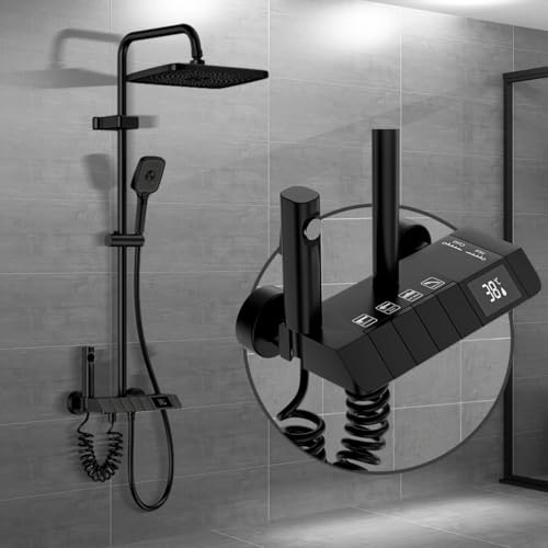 Colonne De Douche Avec Mitigeur, Design Piano Key, Pomme De Douche 31x20cm, Affichage Digital Led, Hauteur Ajustable, Multifonctionnel Pour Le Confort De La Salle De Bain.