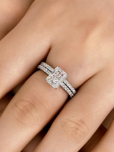 1.5 Carat Radiant Cut Engagement Ring Set, Sterling Silver 5A Cubic Zirconia Simulated Diamond Wedding Ring Set for Women 5