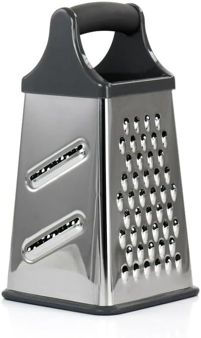 Rallador de caja de acero inoxidable con base antideslizante, rallador de queso y verduras de 4 lados con superficies gruesas, medias, finas y