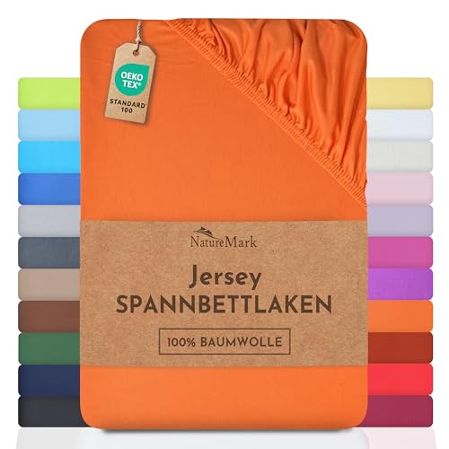 NatureMark Jersey Spannbettlaken, Spannbetttuch 100% Baumwolle in vielen Größen und Farben MARKENQUALITÄT ÖKOTEX Standard 100 | 140 x 200 cm - 160 x 200 cm - terrakotta