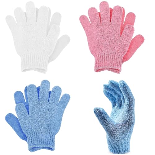 6 Pcs Exfoliating Gloves – Bamboo Shower Gloves for Body Scrub, Deep Exfoliation Mitt for Women & Men, Reusable Spa Gloves for Dead Skin Removal, Bath & Shower Essential for Smooth Skin