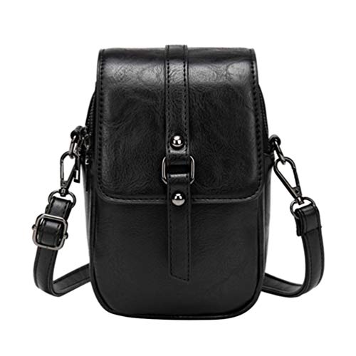 Tendycoco bolsa vertical para celular bolsa de couro PU bolsa transversal para mulheres, Preto, About 12 x 6 x 21cm