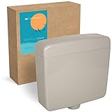 Calmwaters® Spülkasten Grau mit Spül-Stopp-Funktion, 6-9 Liter Spülmenge, Aufputzspülkasten WC schmal, flacher Spülkasten Elements, Aufputz-Montage, Start-Stopp-Taste, Manhattan-Grau, 29HB2717