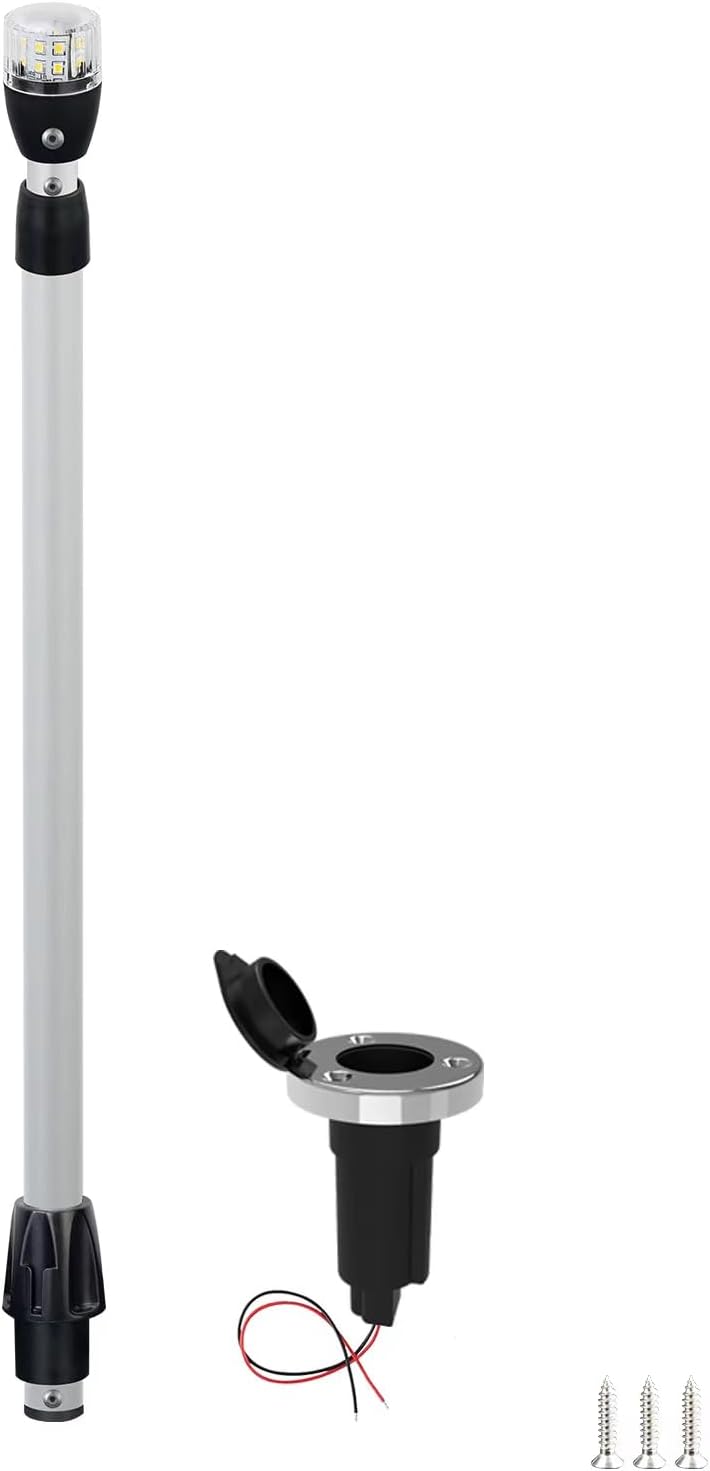 Besramtic Stern Light Boat Anchor Light Marine Navigation Lights All Round White LED USCG 2 NM Removable 2 Pin Plug In Base 12 Volts 22 Inches - Foto 4