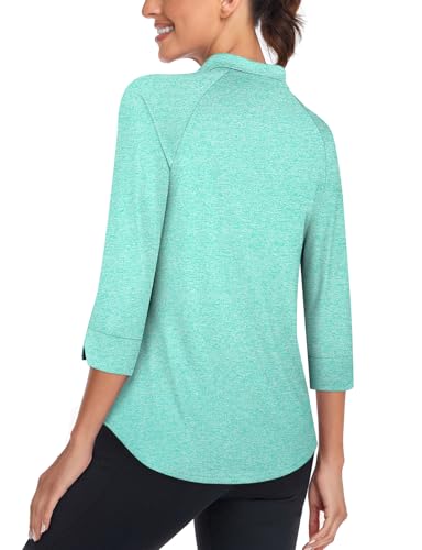 Image of Cucuchy Style Womens Golf Shirt 3 /4 Sleeve Quarter Zip Workout Tennis Tops Quick Dry UPF 50+ Shirts