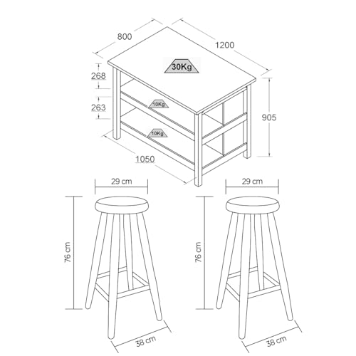 Ilha Cozinha + 2 Banquetas Ditália 2 Pratel. Preto Cd-1019