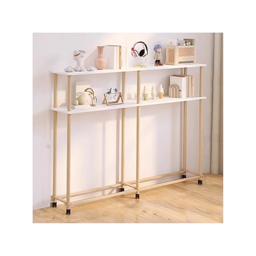 Mesa consola de entrada estrecha de madera con almacenamiento doble y estructura de 80x20x91 cm