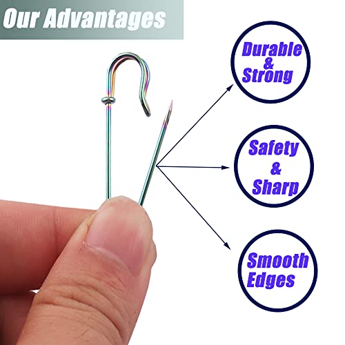 Rainbow Heavy Duty Safety Pins 1.6"/30Mm/27Mm Metal Spring Lock Pin Fasteners For Clothes Hats Skirts Dressessewing Garments Diy Craft Making 60Pcs (Rainbow, 27Mm) #TOP3