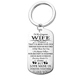 Ayoiow Porte-Clés Pas Cher,Argento Porte-Clés en Acier Inoxydable Gravé Engraved to My Wife