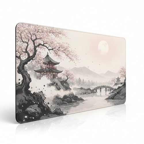 Mouse Pad Anime, Japanese Cherry Blossom Desk Mat for Gaming & Office, XL Extended Waterproof Keyboard Pad with Non-Slip Rubber Base