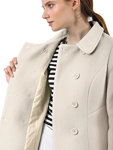 Allegra K Beige Peter Pan Collar Double-Breasted Trench Coat - Large - Image 7