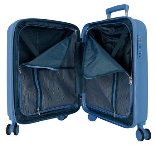 Maleta de cabina Movom Wood Denim de 55 cm rígida con cierre TSA y cuatro ruedas dobles 5