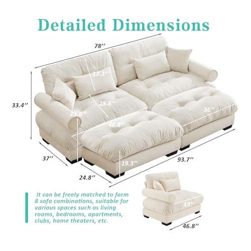 Image of SoarFlash Modern Sofa Couches for Living Room, Small Sectional Sofa Set with Reversible Chaise, Sleeper Sofas and Modular Couch Function, Suitable for Small Spaces in Apartment, Beige