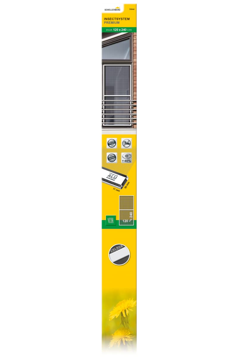 Schellenberg 70044 Fliegengitter Fenster bodentief Premium, Insektenschutz Fenster mit Rahmen aus Aluminium, 120 x 240 cm, Weiß
