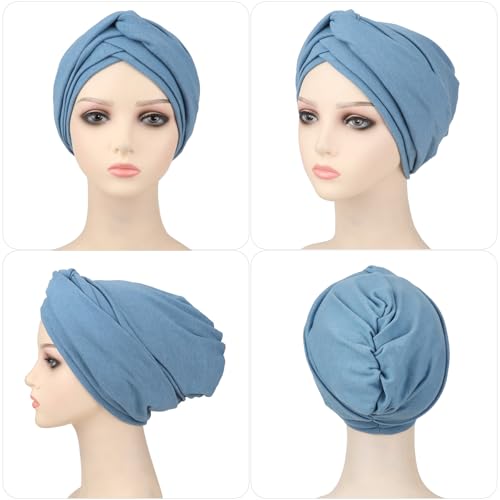 Image of DRESHOW African Women Turban Head Wrap Cross Knot Headwear Twisted Hair Cover Wrap Bonnet Hair Loss Hat for Women Chemo Cap for Cancer Patient