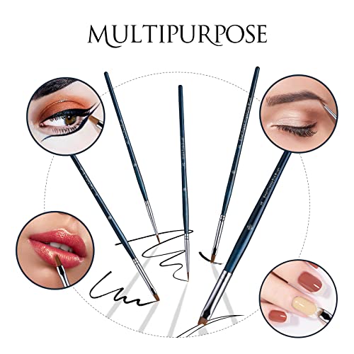 Eyeliner Brush, 5Pcs Eye Liner Brushes Set, Angled Eyeliner Brush Fine Point, Precision Detailed Art Brushes With Ultra-Fine Bristles, Flat Eye Makeup Brush For Winged Liner (Sapphire Blue) #TOP4